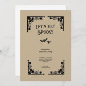 シンプルヴィンテージ不気味衣装ハローウィンパーティ 招待状 (正面/裏面)