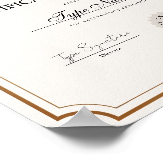 シンプルヴィンテージ修了証書、卒業証書 ポスター (角)