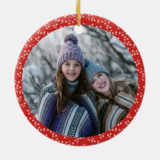 シンプルヴィンテージ赤い植物体カスタム写真 セラミックオーナメント (裏面)