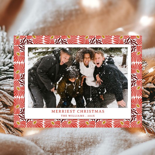 シンプルヴィンテージ赤パターン写真クリスマス シーズンカード