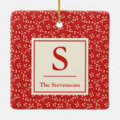 シンプルヴィンテージ赤植物模様モノグラム名 セラミックオーナメント (裏面)