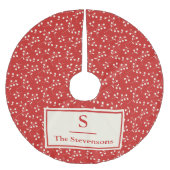 シンプルヴィンテージ赤植物模様モノグラム名 ブラッシュドポリエステルツリースカート (正面)