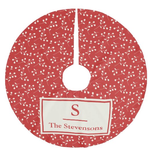 シンプルヴィンテージ赤植物模様モノグラム名 ブラッシュドポリエステルツリースカート (正面)