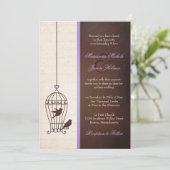 シンプルヴィンテージ鳥かご |ラベンダーブラウン結婚ズ 招待状 (スタンド正面)
