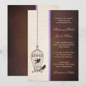 シンプルヴィンテージ鳥かご |ラベンダーブラウン結婚ズ 招待状 (正面/裏面)
