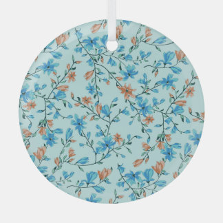 シンプルヴィンテージ:フローラファブリックのパターン ガラスオーナメント