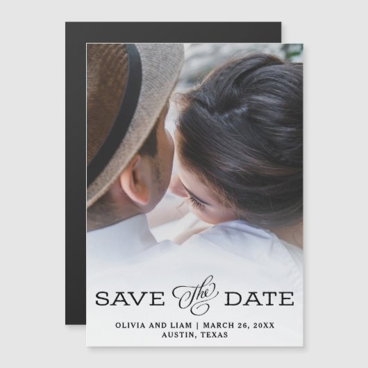 シンプルヴィンテージ|日付を保存する写真 マグネット招待状 (正面/裏面)