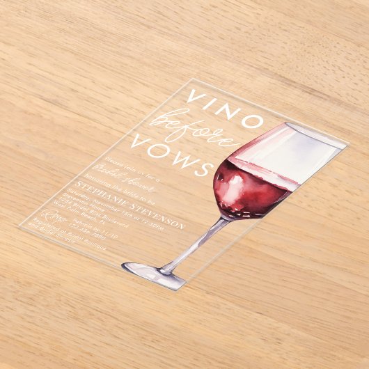 シンプルヴィーノワエレガントウズワインブライダルシャワー アクリル招待状 (レイダウン)