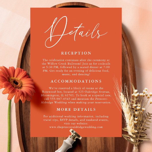 シンプルヴェローナサンセットオレンジカリグラフィー詳細 エンクロージャーカード