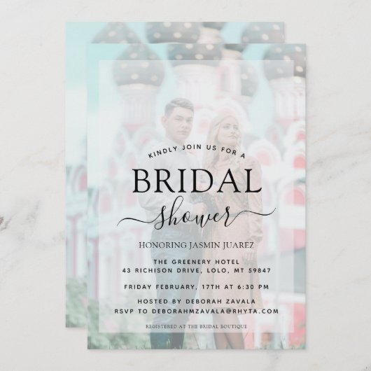 シンプルヴフェイクェラムフォトブライダルシャワー 招待状 (正面/裏面)