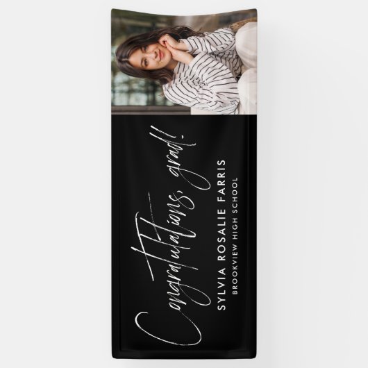 シンプル一モダン写真黒の卒業 横断幕 (縦)