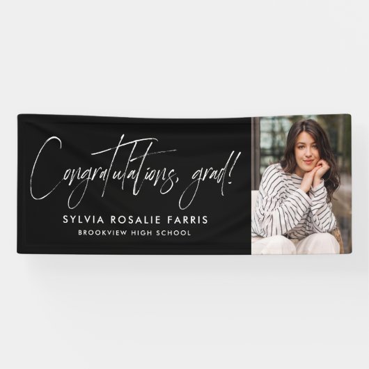 シンプル一モダン写真黒の卒業 横断幕 (横)