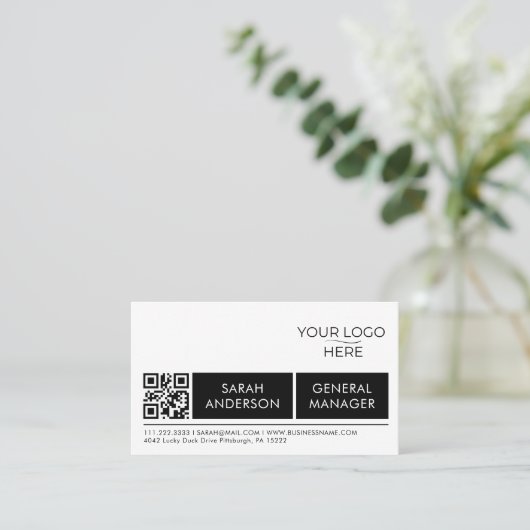 シンプル一般ロゴQrコード仕様 名刺 (スタンド正面)