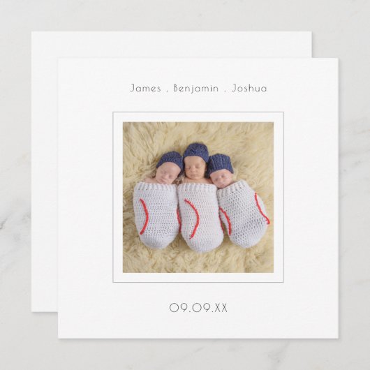 シンプル三つミニマル子の写真の誕生発表 (正面/裏面)