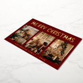 シンプル三モダン写真赤メリークリスマス 箔シーズンカード (回転した状態)