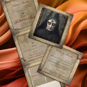 シンプル不気味なゴシック様式の修道女の大人ハロウィーン 三つ折り招待状