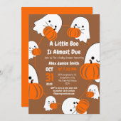 シンプル不気味エレガント幽霊、ハロウィーン赤ちゃんシャワー 招待状 (正面/裏面)