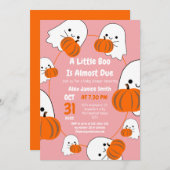 シンプル不気味エレガント幽霊、ハロウィーン赤ちゃんシャワー 招待状 (正面/裏面)