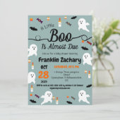 シンプル不気味エレガント幽霊、ハロウィーン赤ちゃんシャワー 招待状 (スタンド正面)