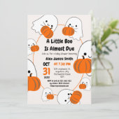 シンプル不気味エレガント幽霊、ハロウィーン赤ちゃんシャワー 招待状 (スタンド正面)