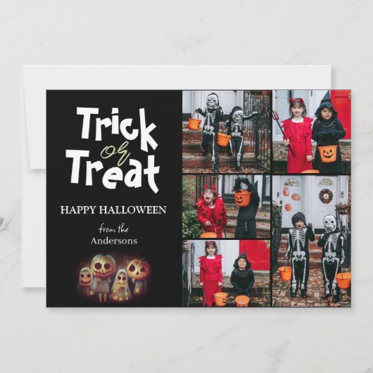 シンプル不気味パンプキンハロウィーンフォトコラージュ シーズンカード (正面)