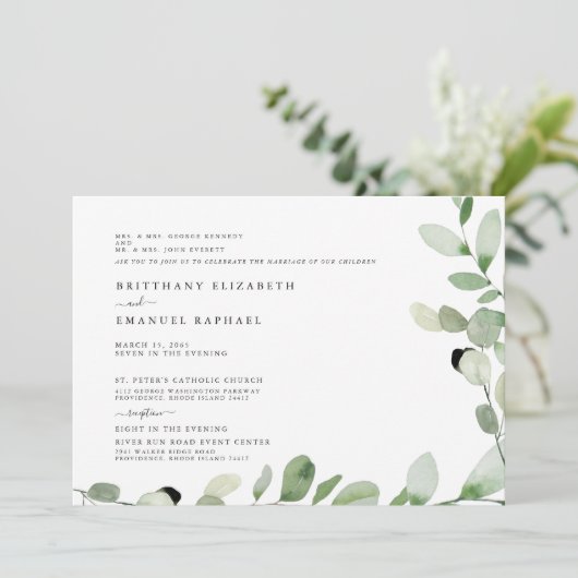 シンプル両親が参加した結婚白 招待状 (スタンド正面)