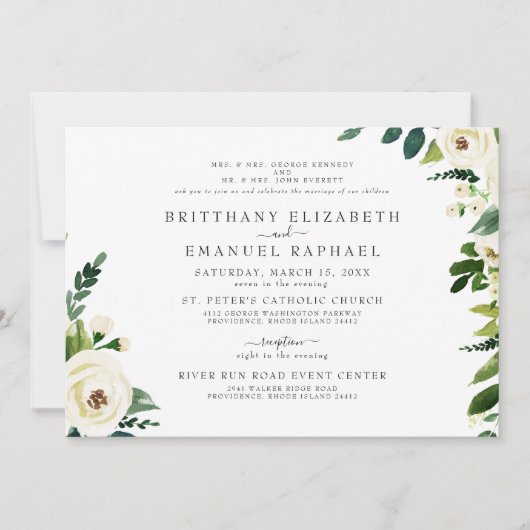 シンプル両親が参加した結婚白 招待状 (正面)