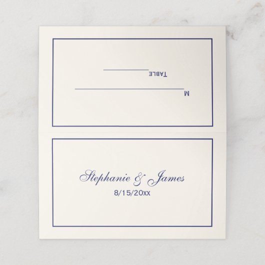 シンプル中ネイビーブルーフレームエスコートカードアイボリー プレイスカード (外部開封)