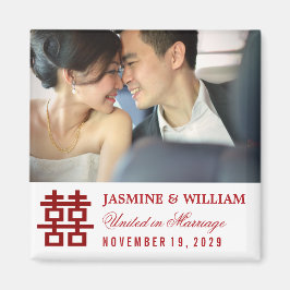 シンプル中国の赤ダブル幸せ写真結婚 マグネット