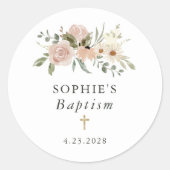 シンプル中性水色の花 | バプテスマ ラウンドシール (正面)