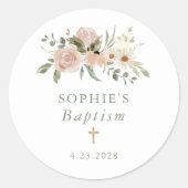 シンプル中性水色の花 | バプテスマ ラウンドシール (正面)