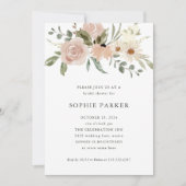 シンプル中性水色の花 |ブライダルシャワー 招待状 (正面)