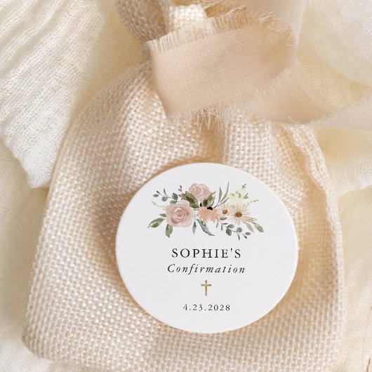 シンプル中性水色の花 | 確認 ラウンドシール