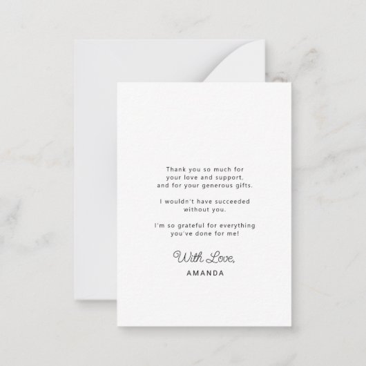 シンプル予算パーソナライズされた感謝してい卒業 ノートカード (裏面)