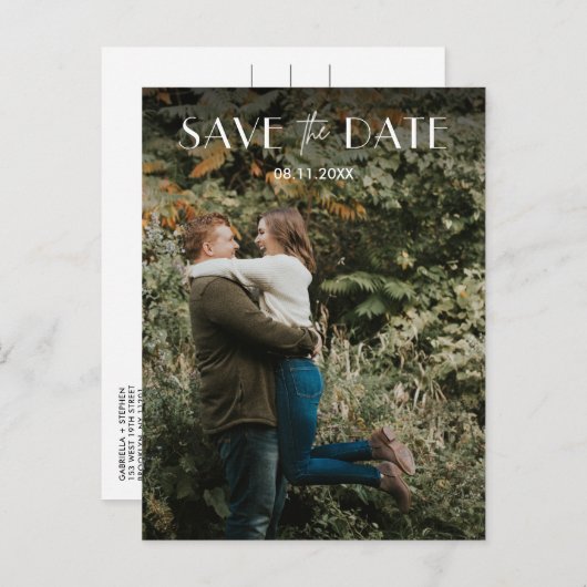 シンプル予算フォトウェディング日付の保存 案内ポストカード (正面/裏面)