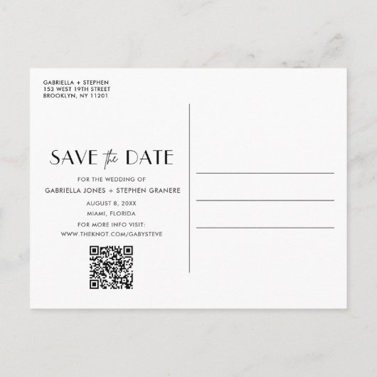 シンプル予算フォトウェディング日付の保存 案内ポストカード (裏面)