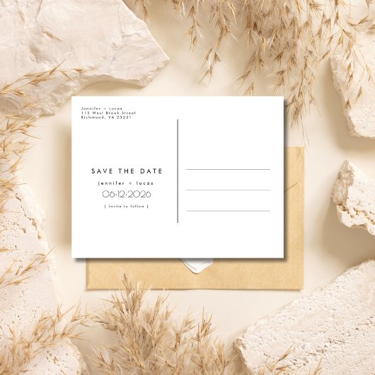 シンプル予算フォトウェディング日付の保存 案内ポストカード
