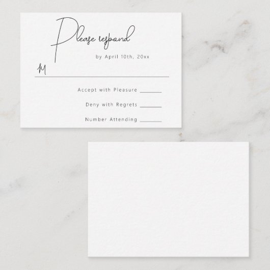シンプル予算結婚の回答RSVPカード ノートカード (正面/裏面)