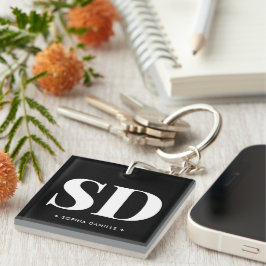 シンプル二モノグラムイニシャルレトロ白黒 キーホルダー