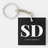 シンプル二モノグラムイニシャルレトロ白黒 キーホルダー (正面)