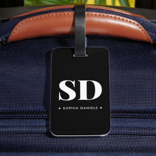 シンプル二モノグラムイニシャルレトロ白黒 ラゲッジタグ