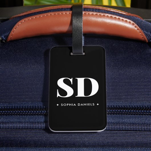 シンプル二モノグラムイニシャルレトロ白黒 ラゲッジタグ (裏面インサイチュ4)