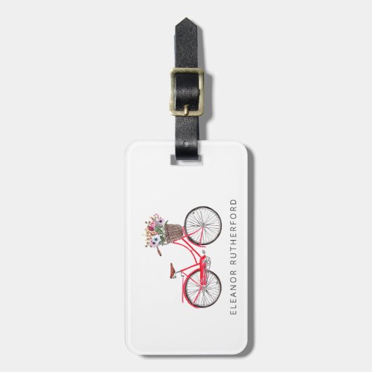 シンプル付き自転車(花のサイクリスト付パーソナライズされたき)  ラゲッジタグ (正面縦)
