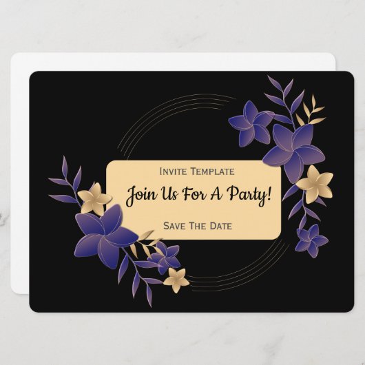 シンプル任意の大事な行事花パーティー 招待状 (正面/裏面)