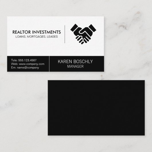 シンプル企業のハンドシェイク不動産仲介業者 名刺 (正面/裏面)