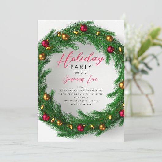 シンプル企業のホリデーパーティーフェスティバルリース 招待状 (スタンド正面)