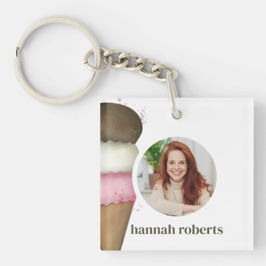 シンプル会社アイスクリーム従業員IDテンプレート キーホルダー (正面)