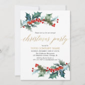 シンプル会社クリスマスパーティー緑の赤金ゴールド 招待状 (正面)