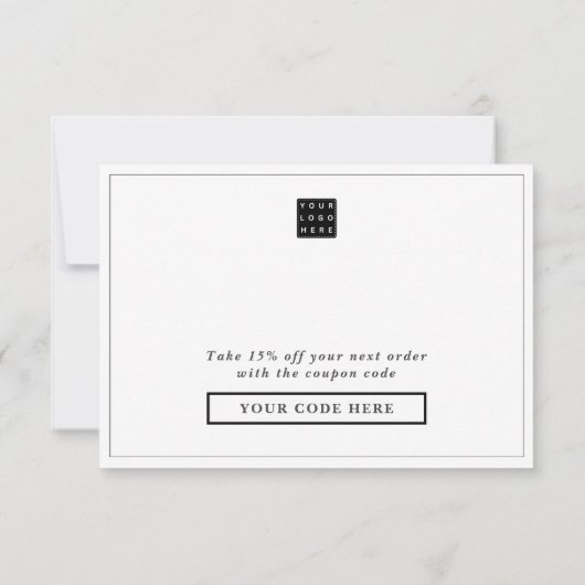 シンプル会社ロゴ割引コードありがとう ノートカード (裏面)