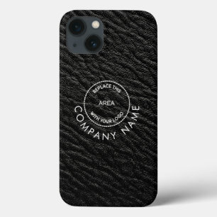 シンプル会社名ロゴブラックレザーフェイクエフェクト iPhone 13ケース